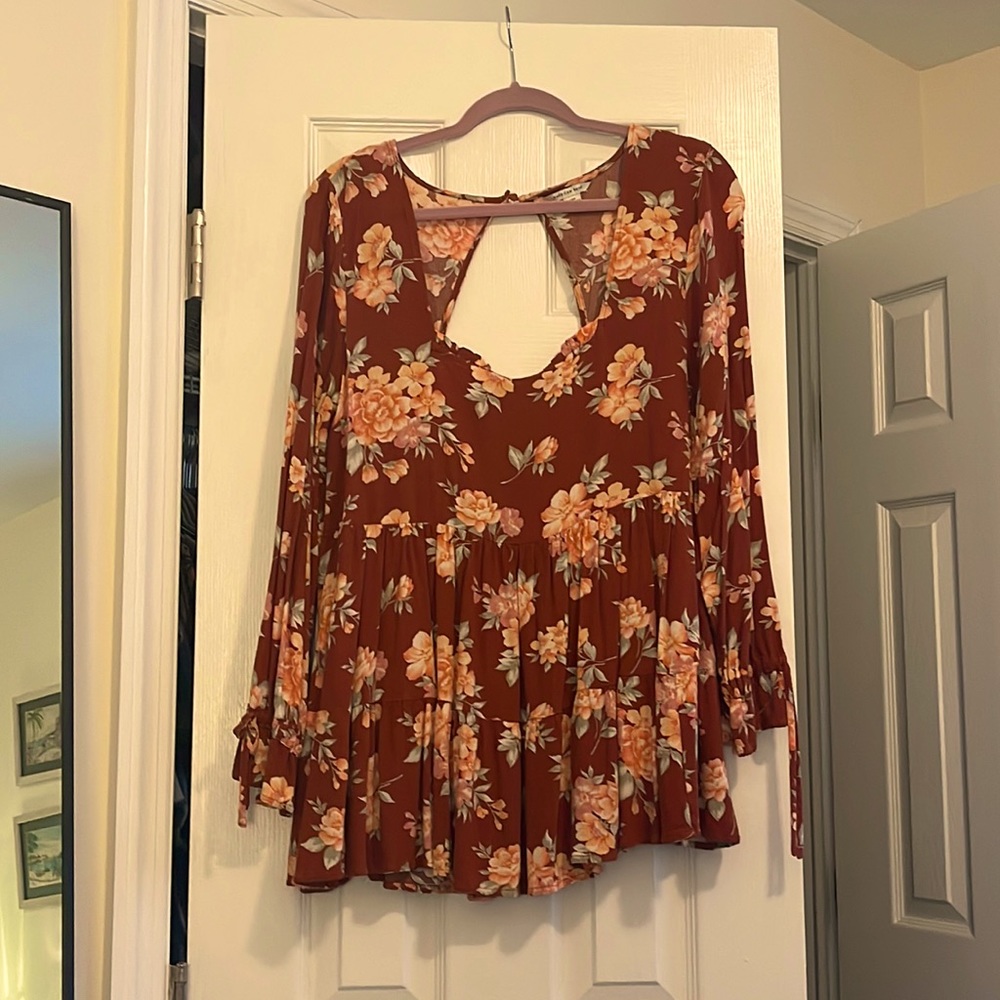 American Eagle Orange Floral Blouse
